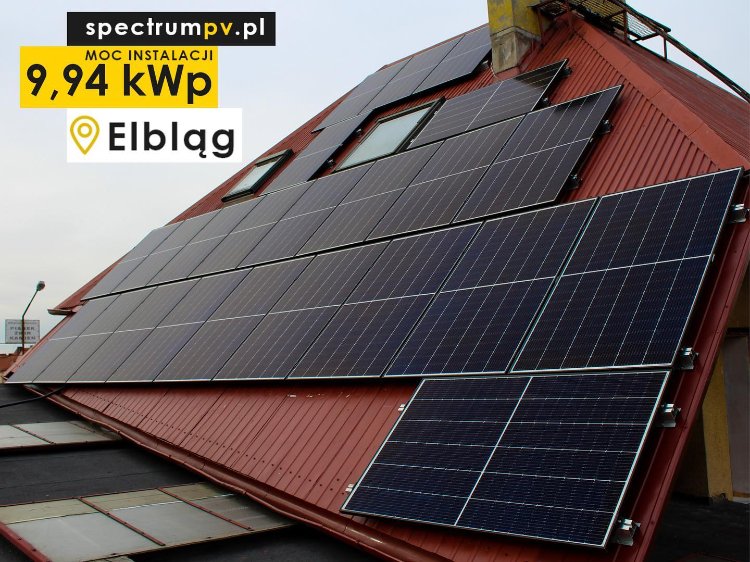 Instalacja fotowoltaiczna o mocy 9,94 kWp na dachu w Elblągu